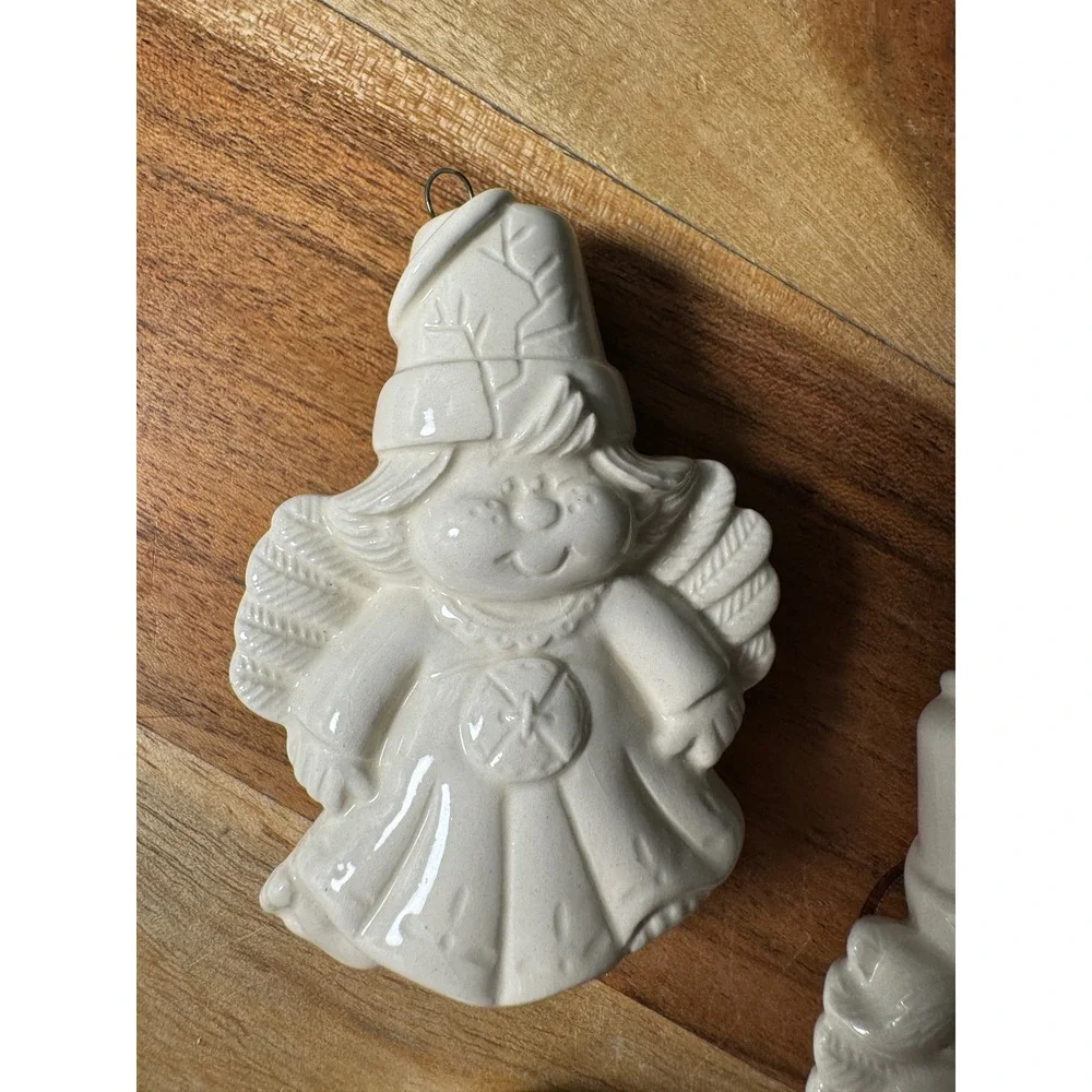 Ceramic Angel Ornaments Set of 4 OS White Glossy Glazed Figural Christmas Decor